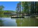 Waterfront view featuring a dock with covered boat slip, creating the perfect spot for lake enthusiasts at 934 Pine Cir, Woodstock, GA 30189