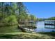 Dock with an attached walkway over the lake with boat parking at 934 Pine Cir, Woodstock, GA 30189