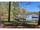 Picturesque waterfront view showcases a dock with covered boat slip for easy lake access at 934 Pine Cir, Woodstock, GA 30189