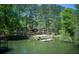 Picturesque waterfront view showcases a dock with covered boat slip for easy lake access at 934 Pine Cir, Woodstock, GA 30189