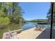 Lake dock featuring a dining area, offering a perfect spot for enjoying meals by the water at 934 Pine Cir, Woodstock, GA 30189