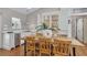 Close-up of a kitchen with a wood table with chairs, built in cabinets, and hardwood floors at 934 Pine Cir, Woodstock, GA 30189