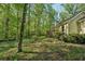 Lush green backyard with mature trees and a cozy deck, perfect for outdoor entertaining at 230 Oakmere Dr, Alpharetta, GA 30009
