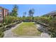 Well-maintained common green space in the community with lovely landscaping and seating at 230 Oakmere Dr, Alpharetta, GA 30009
