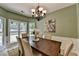 Inviting dining room features natural light, chandelier, wainscoting, and seating for six at 335 Wyehwood Ct, Alpharetta, GA 30022