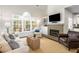 Cozy living room with a fireplace, large windows, comfortable seating, and a view of the backyard at 1442 Valley Glen Way, Dunwoody, GA 30338