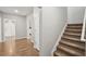 Upstairs hallway features wood flooring, gray walls, and access to other rooms at 553 Augusta Dr, Canton, GA 30115