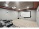 Carpeted home theater with a projector, screen, and comfortable seating at 553 Augusta Dr, Canton, GA 30115