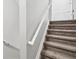 Carpeted staircase showcases white trim and decorative lighting at 553 Augusta Dr, Canton, GA 30115