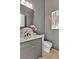 Stylish powder room with gray vanity, marble accents, and modern fixtures at 115 Nova Ln, Roswell, GA 30075