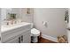 Compact powder room features a modern vanity, stylish fixtures, and neutral tones, optimizing a small space at 6135 Redwine St, Norcross, GA 30071