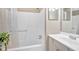 Bathroom with white shower, vanity, and sink at 992 Old Holcomb Bridge Rd, Roswell, GA 30076