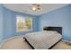 Stylish bedroom featuring blue walls, a ceiling fan, and a window with natural light at 5177 Cabot Creek Dr, Buford, GA 30518