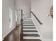 Beautiful staircase with dark wood and white risers leading upstairs at 627 Skytop Dr, Cumming, GA 30040