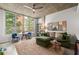 Open living room with exposed concrete ceiling, large windows, and comfortable green sofa at 245 N N Highland Ne Ave # 220, Atlanta, GA 30307