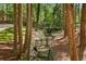 Backyard landscape featuring mature trees and a small foot bridge over a creek at 1183 Woods Ne Cir, Atlanta, GA 30324