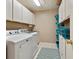 Clean laundry room equipped with white cabinets, a sink, and a washer and dryer at 826 Buffington Way, Canton, GA 30115
