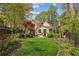 Serene backyard oasis with a small pool, stone patio, manicured lawn and lush landscaping at 4431 Skyland Ne Dr, Atlanta, GA 30342