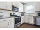 Modern kitchen with stainless steel appliances, white cabinets, and granite countertops for a sleek and functional design at 6415 Shalks Crossing Dr, Lithonia, GA 30058
