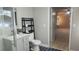 Bathroom featuring an enclosed glass shower and stylish vanity that leads to the bedroom at 1276 Seattle Slew Ln, Norcross, GA 30093