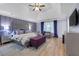 Luxurious main bedroom with a tray ceiling, hardwood floors, and purple accents at 1549 Tappahannock Trl, Marietta, GA 30062