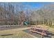 Community playground with picnic tables and a swing set surrounded by grass and trees at 1549 Tappahannock Trl, Marietta, GA 30062