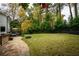 Large backyard features a stone patio, fire pit, and mature landscaping at 1477 Brawley Ne Cir, Brookhaven, GA 30319