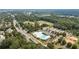 Aerial view highlights the community pool and well-kept baseball fields, close to residential areas and lush landscapes at 201 Saddle Rd, Alpharetta, GA 30009