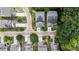 An aerial view captures the well-maintained landscaping and attractive home exteriors within a quiet residential neighborhood at 201 Saddle Rd, Alpharetta, GA 30009