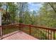 Exterior wooden deck with railing and overlooking the wooded back yard at 3025 Kaley Nw Dr, Kennesaw, GA 30152