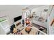 Aerial view into living room showing fireplace, kitchen, and dining at 1483 Chamirey Sw Dr, Marietta, GA 30008