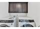 Well-equipped laundry room featuring modern, high-efficiency washer and dryer units, and ample storage space at 5530 Bower Pl, Cumming, GA 30028