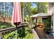 Inviting outdoor deck with comfortable seating, a fire pit, and lush landscaping at 561 Valleyside Dr, Dallas, GA 30157