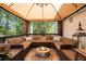 Covered outdoor seating area with comfortable cushions, a fire pit, and peaceful wooded views at 561 Valleyside Dr, Dallas, GA 30157