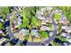 Home featuring in-ground pool and lush trees, with a birds-eye view of a well-maintained neighborhood at 7080 Greatwood Trl, Alpharetta, GA 30005