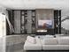 Modern living room with custom built-in shelving, entertainment center, and stylish decor at 1068 Buckner Se Rd, Mableton, GA 30126