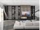 Modern living room with custom built-in shelving, entertainment center, and stylish decor at 1068 Buckner Se Rd, Mableton, GA 30126