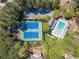 Aerial view of the pool and tennis courts with nearby parking at 255 Sageglen Rd, Lawrenceville, GA 30044