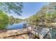 Picturesque view of a private pond with a charming wooden dock and seating at 255 Sageglen Rd, Lawrenceville, GA 30044