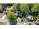 Aerial view of a well-maintained property with a swimming pool, manicured lawn, and mature trees at 4414 Aldenham Way, Suwanee, GA 30024