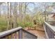 This deck offers access to a fenced backyard surrounded by mature trees and lush green foliage at 300 Radner Run, Lawrenceville, GA 30043