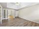 Main bedroom with trey ceiling and carpet floors with open doorway to bathroom and closet at 300 Radner Run, Lawrenceville, GA 30043