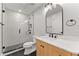 Modern bathroom showcasing marble countertop, stylish sink, walk-in shower with herringbone tile at 3932 Boston Common St, Suwanee, GA 30024