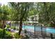 A shared pool is surrounded by lush greenery and a wrought iron fence at 880 Glendale Ne Ter # 9, Atlanta, GA 30308