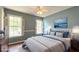 Bedroom featuring hardwood flooring, a large window with natural light, and blue walls at 1200 Izod Ct, Lawrenceville, GA 30044