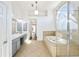 Bright bathroom with double vanity sinks, bathtub and a separate glass shower at 602 Davenport Pl, Canton, GA 30115