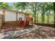 Landscaped backyard featuring a charming stone pathway and a small deck overlooking a wooded area at 1618 Cooper Lake Se Rd, Smyrna, GA 30082