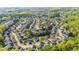 An aerial view captures a well-maintained neighborhood with mature trees and manicured lawns at 1910 Charleston Oak Cir, Lawrenceville, GA 30043