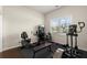 Home gym featuring various exercise machines, weights, and a window providing natural light at 404 Prague Way, Hampton, GA 30228