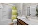 Clean bathroom featuring a shower and tub combination, toilet, sink, and an organized interior at 3599 Bellmonte Dr, Atlanta, GA 30337